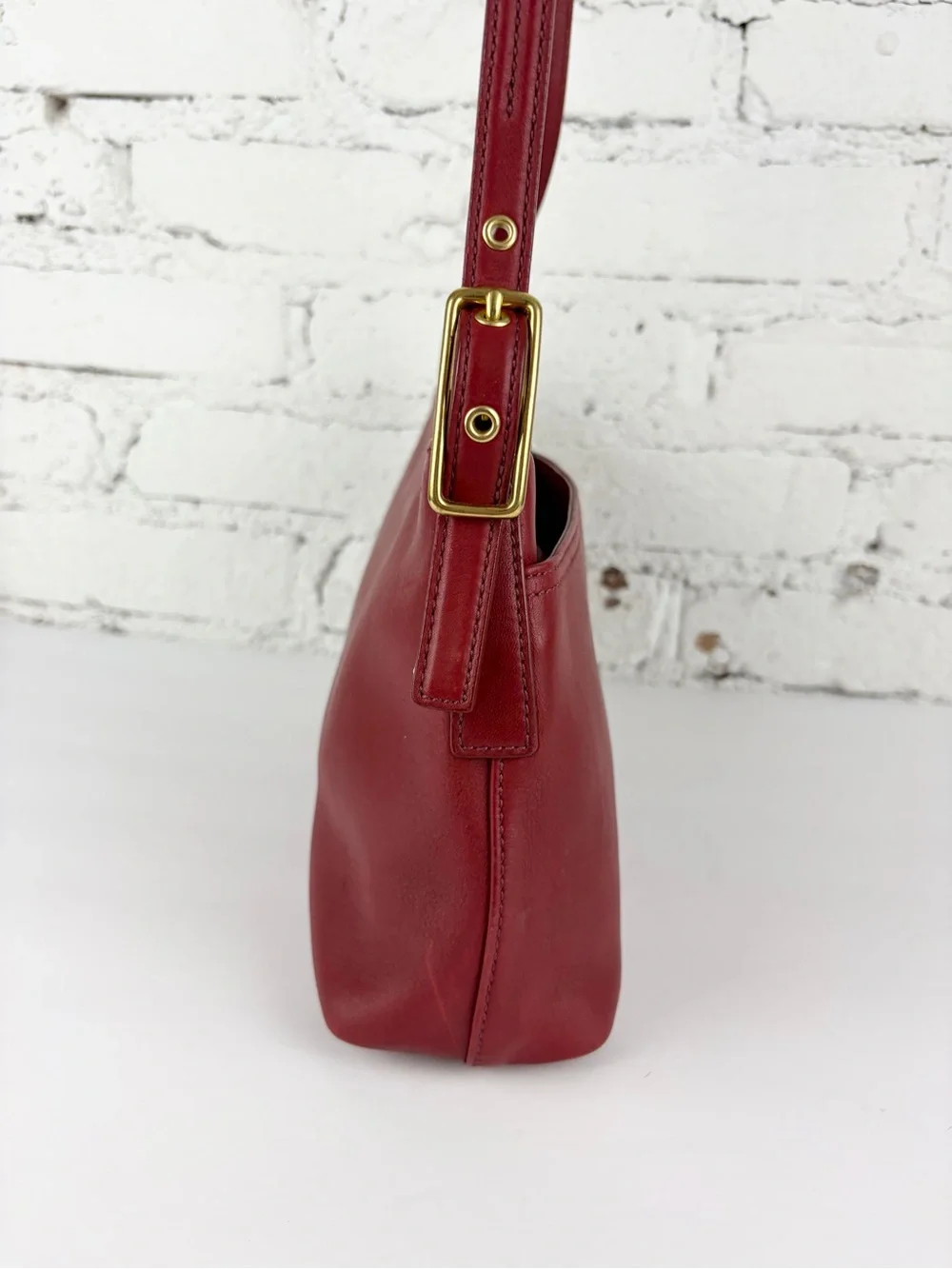 Coach Red Leather Shoulder Bag with Gold Hardware